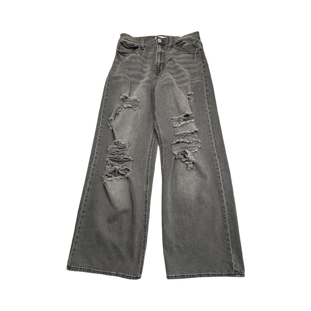 SO Jeans Womens 13/31W Black 90s Wide‎ Leg Super High Rise Distressed Denim